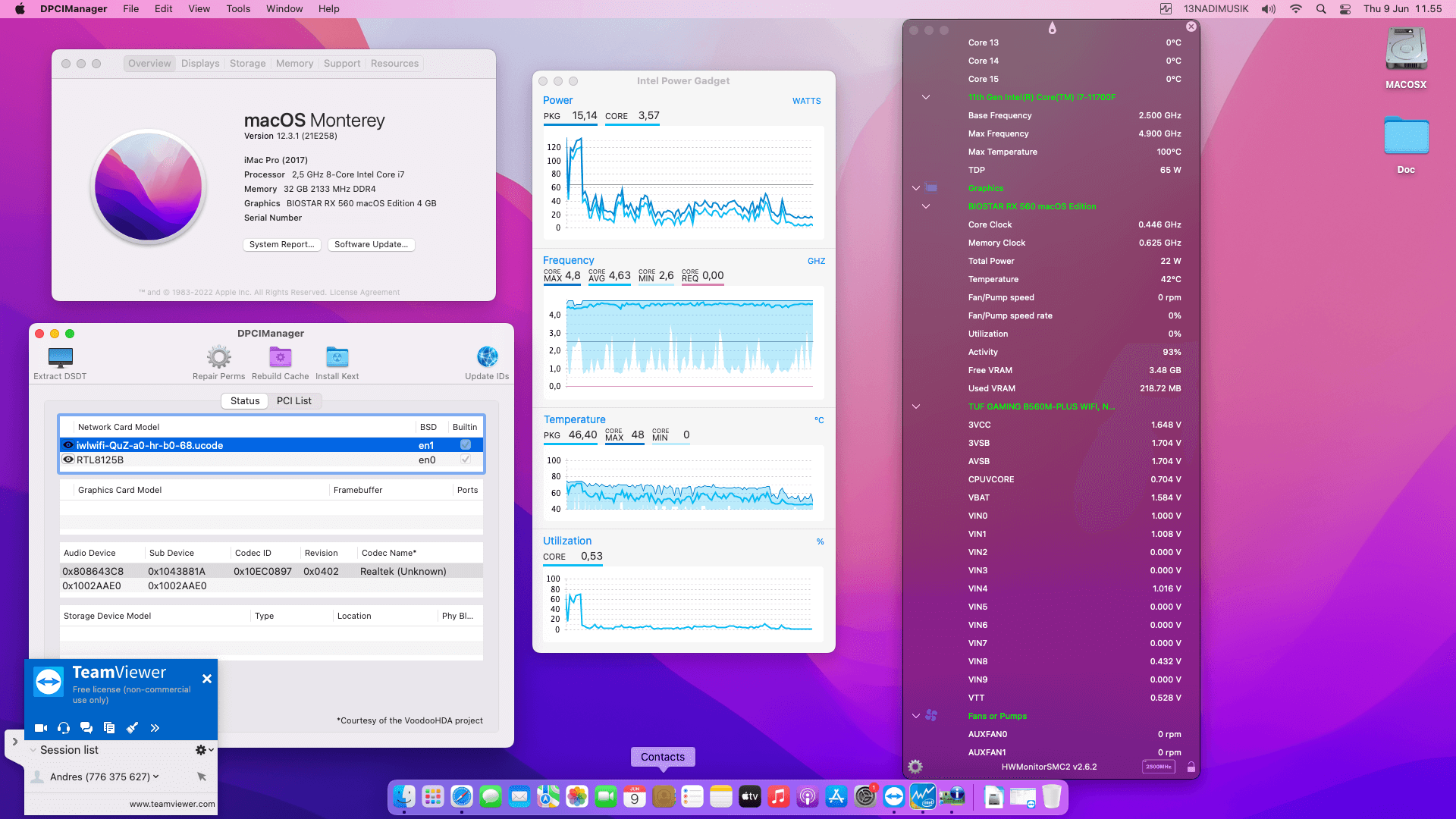 Success Hackintosh macOS Monterey 12.3.1 Build 21E258 in Asus TUF Gaming B560M-Plus Wifi + Intel Core i7 11700 + Biostar RX 560